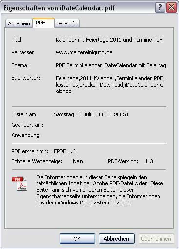 Bild zeigt das Eigenschaftsfenster einer PDF-Datei.
